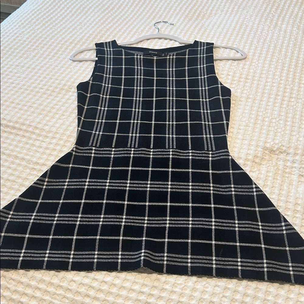 Theory Elegant Black and White Plaid top